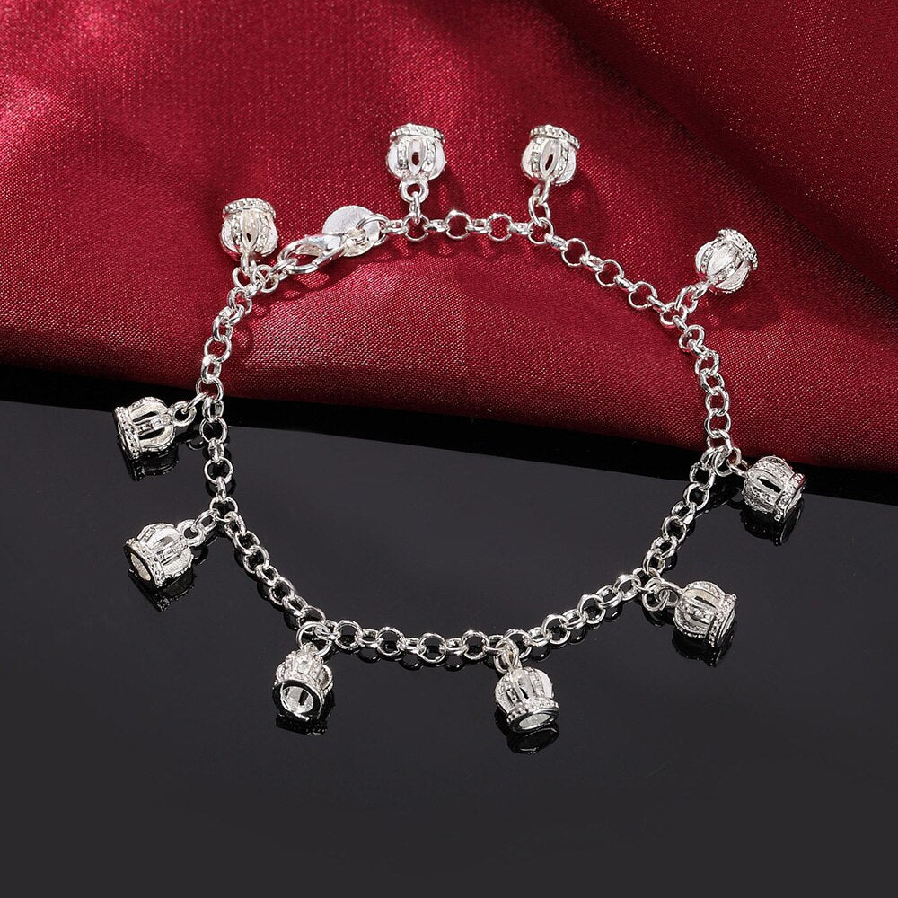 Noble crown 925 Stamp silver chain charms Bracelet for woman fine jewelry wedding accessories party Popular gifts