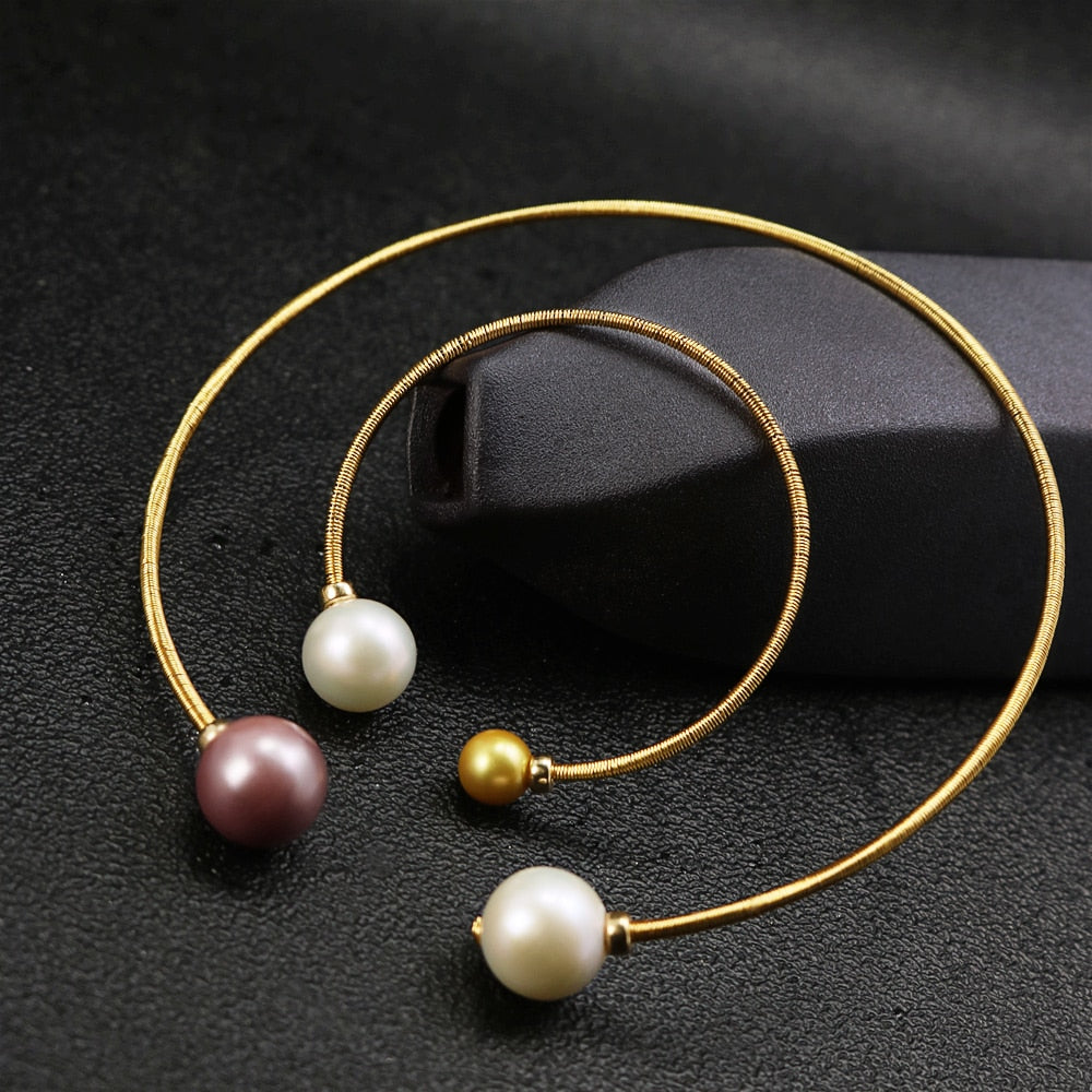 Nob 14KGF Trendy Handmade Natural Pearl Jewelry Sets Round Pearls Pearl Necklace and Bracelets For Women