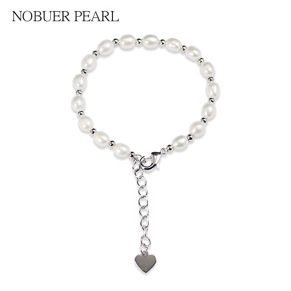 Nob Handmade Adjustable Size Natural Pearl Bracelets Bangles 5-6mm Oval White Pearl Chain Bracelets Fine Jewelry