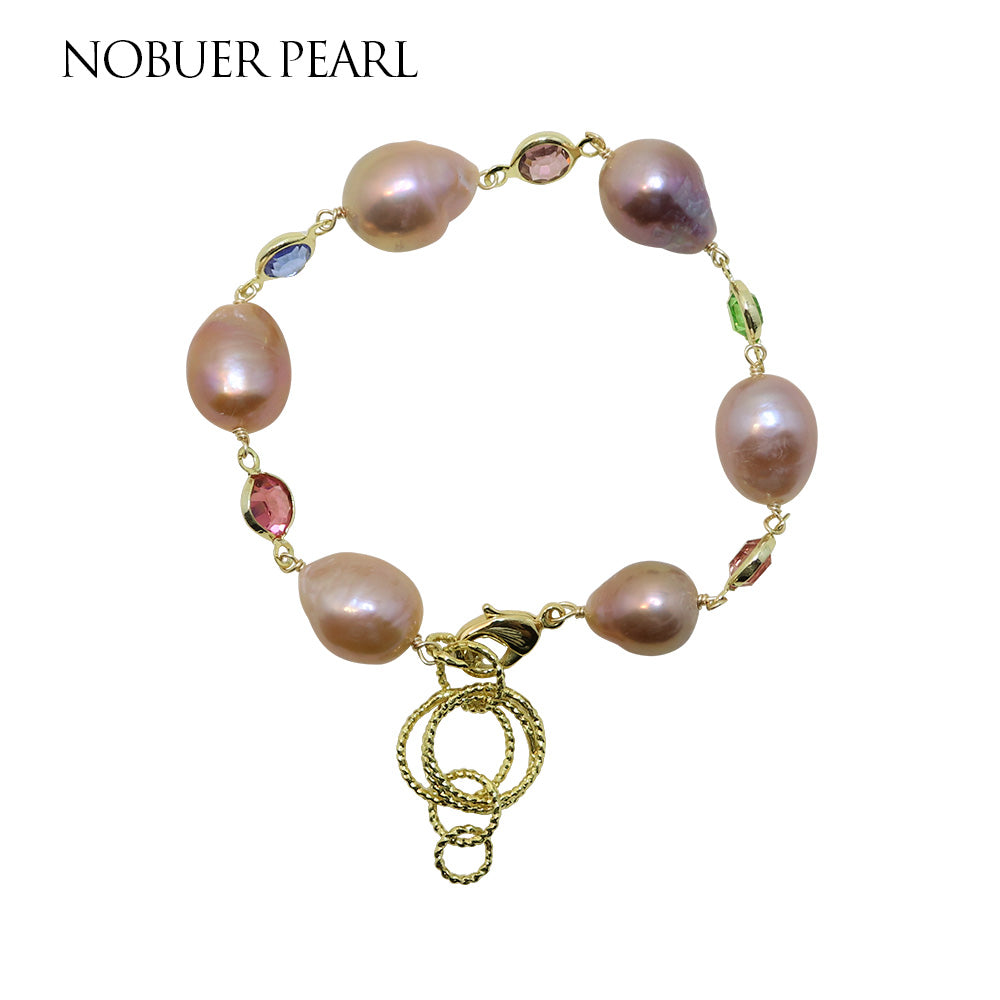 Nob Handmake 14KGF Baroque Pearl Bracelets & Bangles For Women Pink And Purple Baroque Trendy Colorful Accessories Jewelry