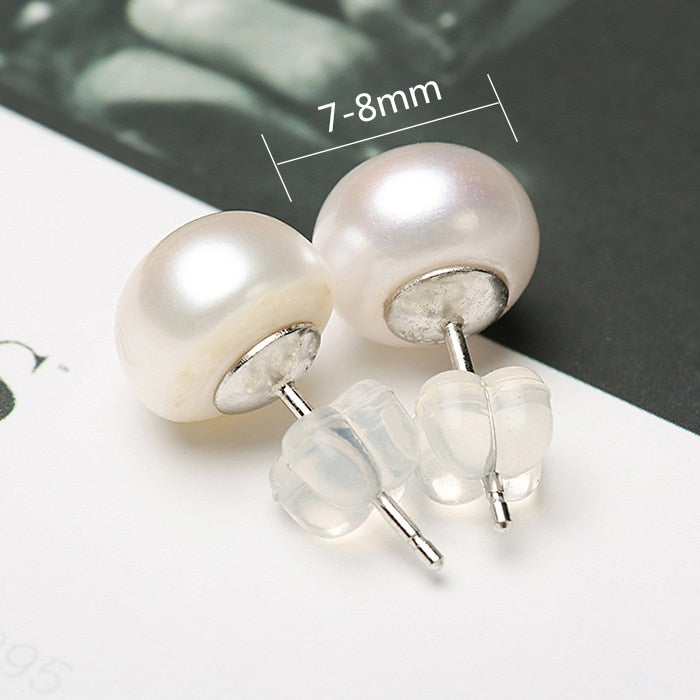 Earring S925 Sterling Silver Stud Earrings With Pearls For Women and Girls Jewelry 7-10mm 4 Colors Pearls To Choose