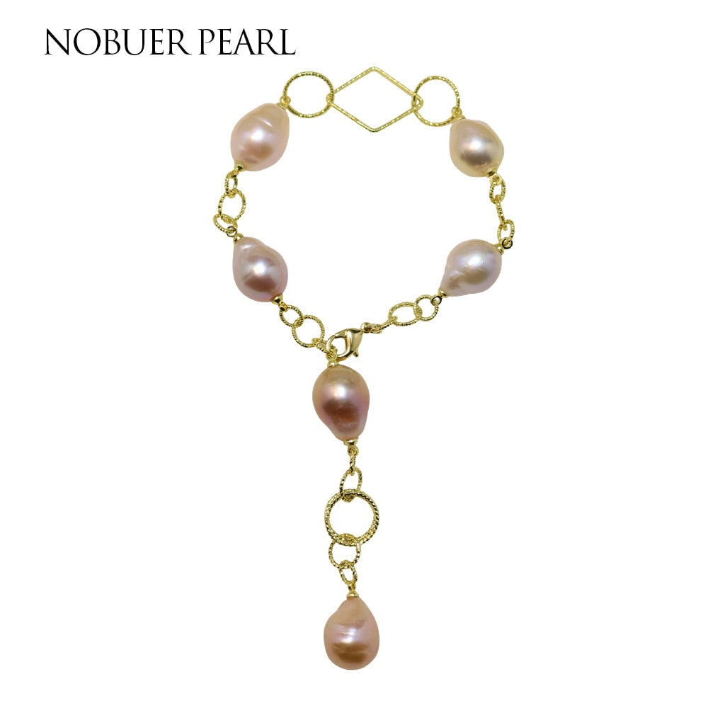 Nob Trendy 14KGF Baroque Pearl Strand Bracelets With Pink Baroque Pearls Bangles For Women As A Gift To A Party