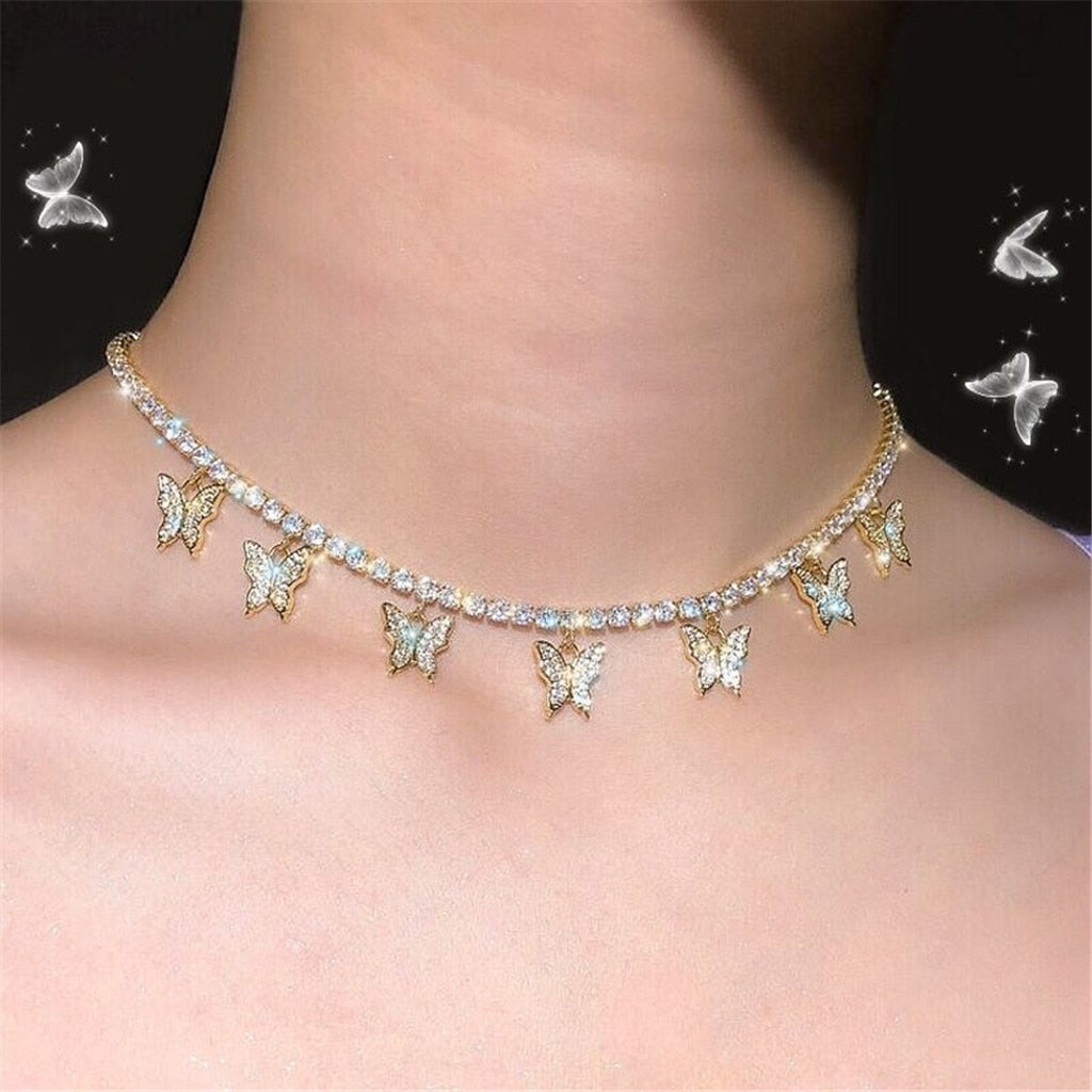Non-fading stainless steel Animal butterfly star gold Necklace Women Choker Necklaces Pendants Femme Chain jewelry gifts