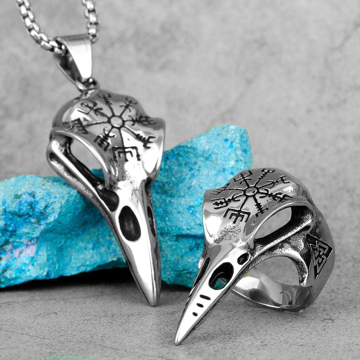 Nordic Viking Crow Skull Stainless Steel Men Necklaces Pendants Chain Punk for Boyfriend Male Jewelry Creativity Gift