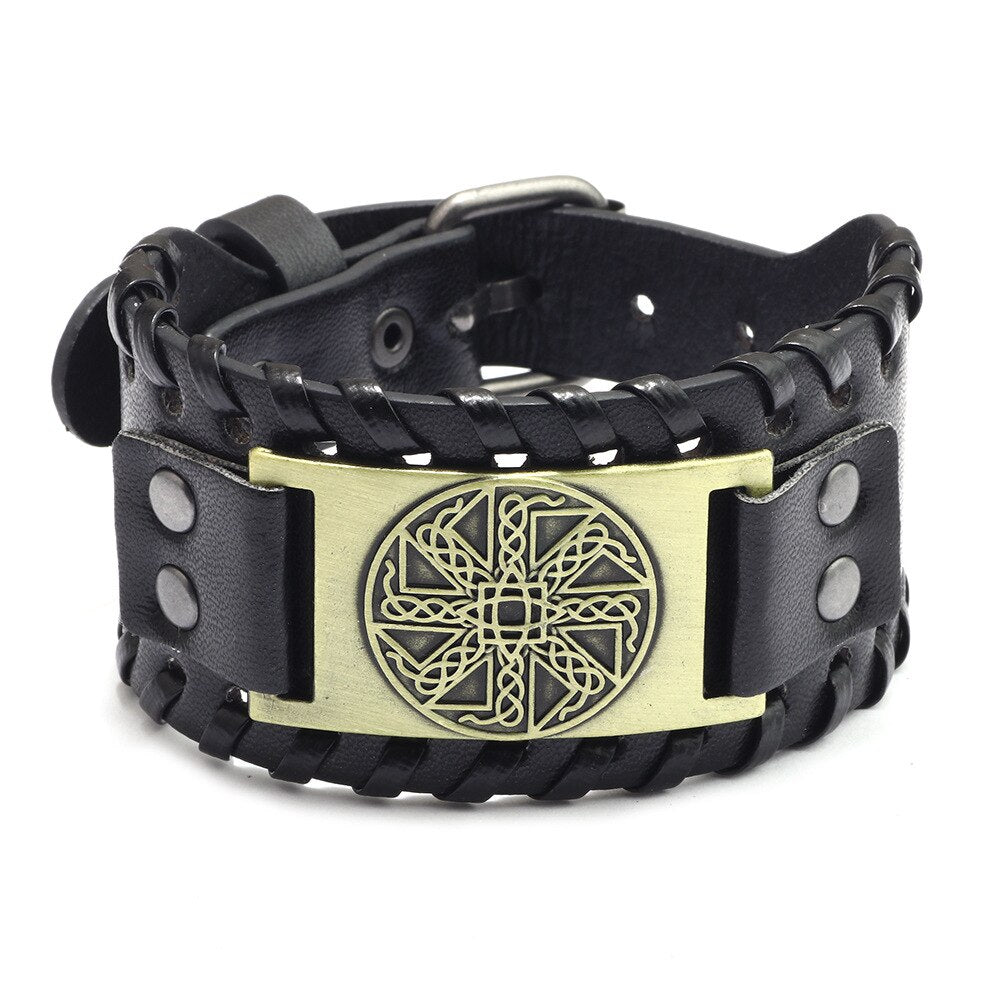 Nordic Viking Irish Knot Odin Rune Bracelet Men's Accessories Metal Leather Accessories Religious Amulet Jewelry