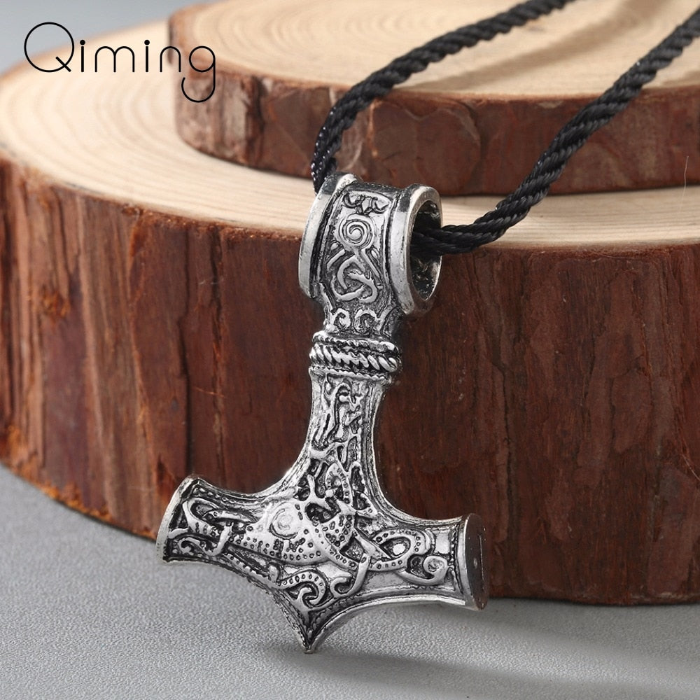 Norse Male Necklace Viking Thor's Thors Hammer Celtic Knot Wolf Mjolnir Pendant Necklace Vintage Men Jewelry Women