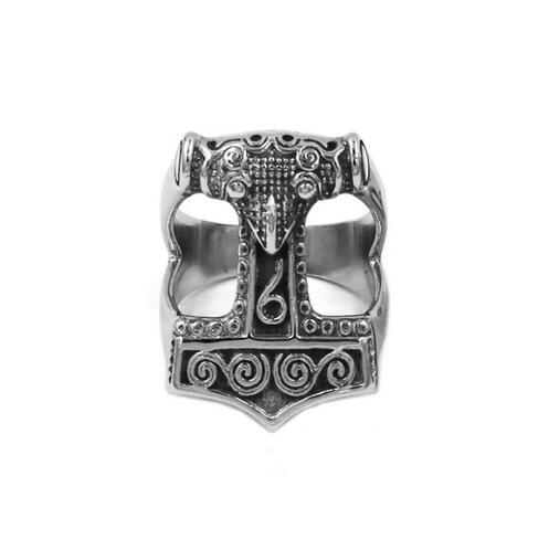 Norse Viking Myth Thor Hammer Ring Stainless Steel Jewelry Celtic Knot Ring Animal Amulet Biker Men Ring Wholesale 820B
