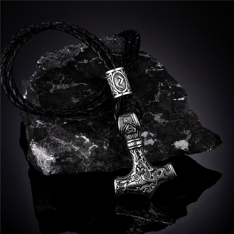 Norse Vikings Thor's Hammer Mjolnir Scandinavian Rune Amulet Necklace Stainless Steel Chain Vegvisir Anchor Pendant Male Jewelry