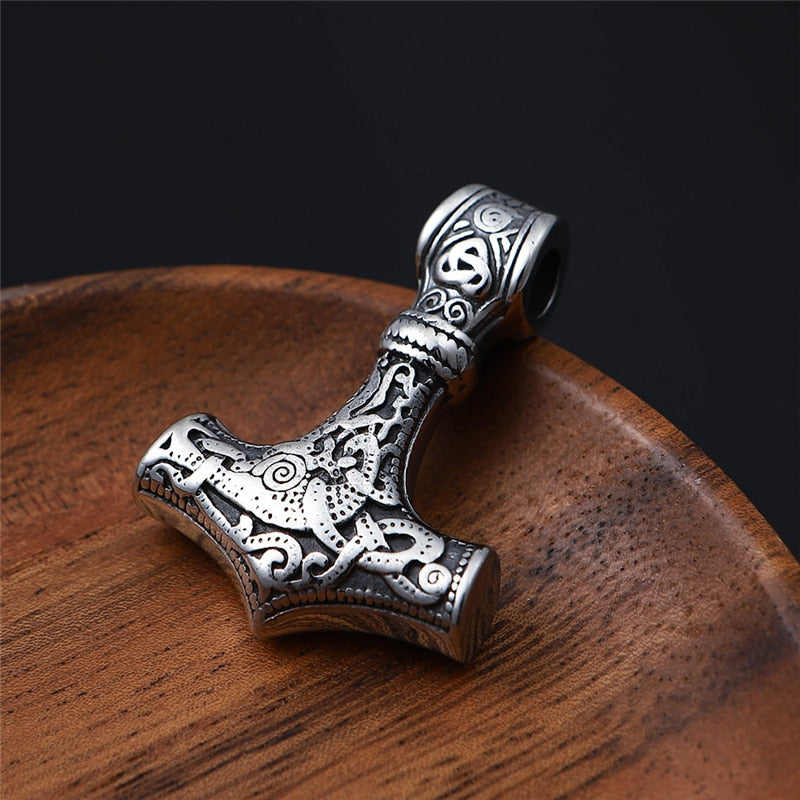 Norse Vikings Thor's Hammer Mjolnir Scandinavian Rune Amulet Necklace Stainless Steel Chain Vegvisir Anchor Pendant Male Jewelry