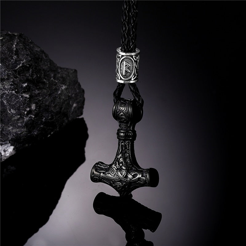 Norse Vikings Thor's Hammer Mjolnir Scandinavian Rune Amulet Necklace Stainless Steel Chain Vegvisir Anchor Pendant Male Jewelry