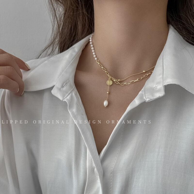 NorthGarden 2021 Korean Dainty Pearl Necklace Women Beaded Chain Cute Pearl Pendant Choker Vintage Jewelry Collar