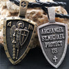 Nostalgia ARCHANGEL ST.MICHAEL PROTECT US Cross Shield Medal Amulet Pendant Necklace