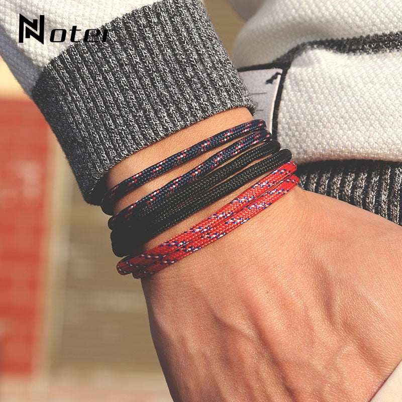 Noter Mens Bracelet Set Adjustable Braided Umbrella Rope Brazalete For Hombre Minimalist Male Cool Biker Jewelry Pulseira Gift