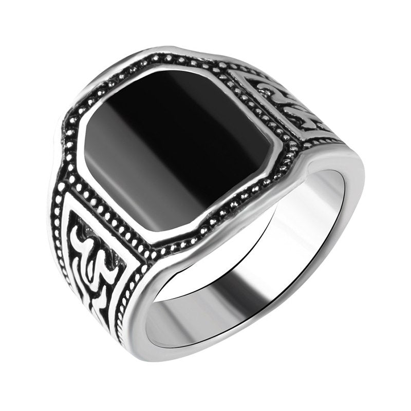 Punk Antique Silver Color Signet Rings Black Enamel Men Finger Ring For Male Co Knuckle Jewelry Bijoux Anel