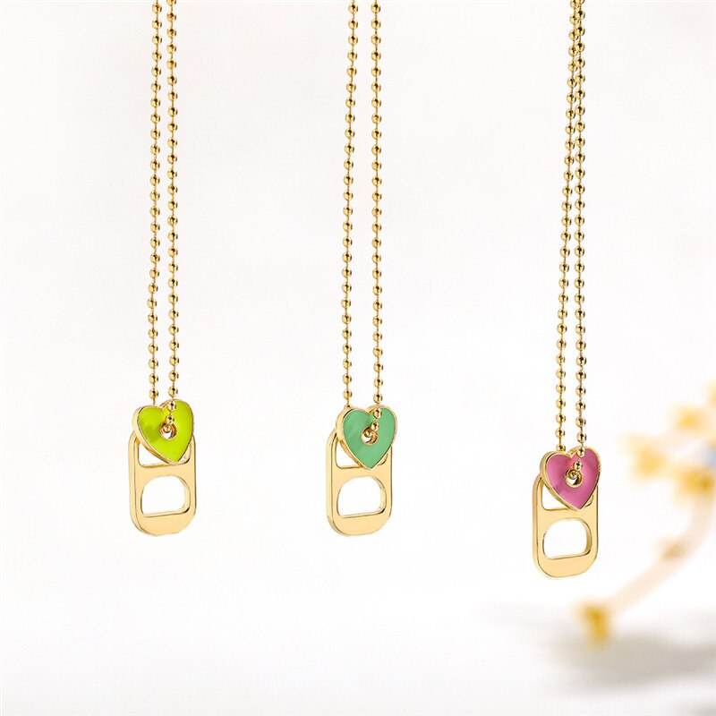 NurmWung Pig Snout Nose Enamel Dripping Oil Heart Necklace for Women Chain Women Jewelry Minimalist Design Geometry