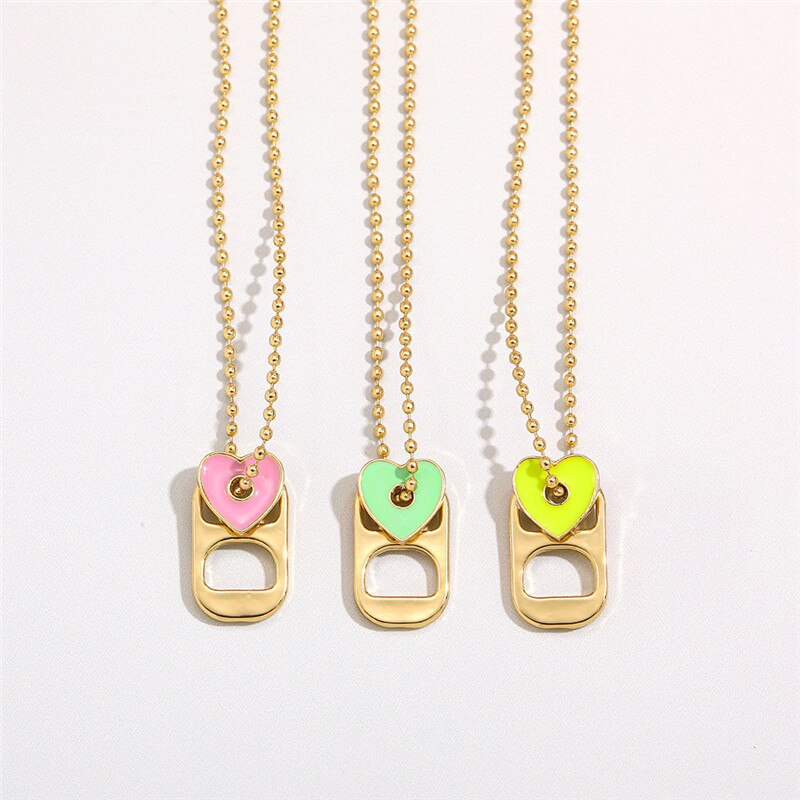 NurmWung Pig Snout Nose Enamel Dripping Oil Heart Necklace for Women Chain Women Jewelry Minimalist Design Geometry