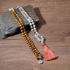 OAIITE Yoga Meditation Necklace Natural Amazonite Stone 108 Bead Necklace Handmade Knot Prayer Long Tassel Strand Necklace