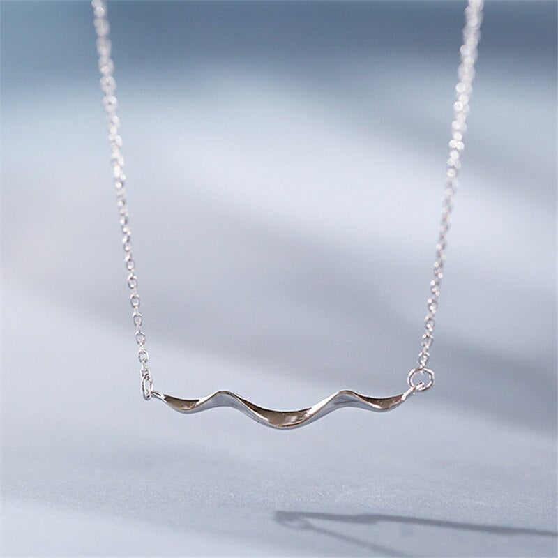 OBEAR Silver Chain Necklace Simple Coastline Wave   Silver Plated  Necklace Korean Style Woman Boho Necklace Ladies Jewelry