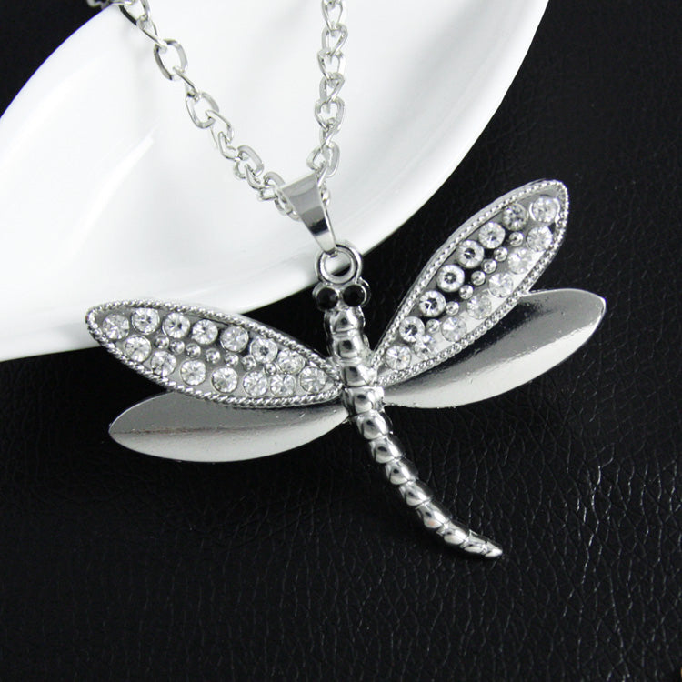 New Fashion Silver Dragonfly Necklace Animal Long Silver Chain Necklaces Pendants Accessories for Women Gifts nke-m71