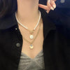 OE Korea Sweet Pearl Necklace Simple Personality Disc Pendant Necklace Sets Chain For Women Jewelry