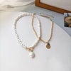 OE Korea Sweet Pearl Necklace Simple Personality Disc Pendant Necklace Sets Chain For Women Jewelry