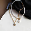 OE Korea Sweet Pearl Necklace Simple Personality Disc Pendant Necklace Sets Chain For Women Jewelry