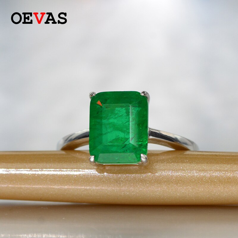 OEVAS 100% 925 Sterling Silver Emerald Gemstone Wedding Rings Women Birthstone Engagement Party Sparkling Fine Jewelry