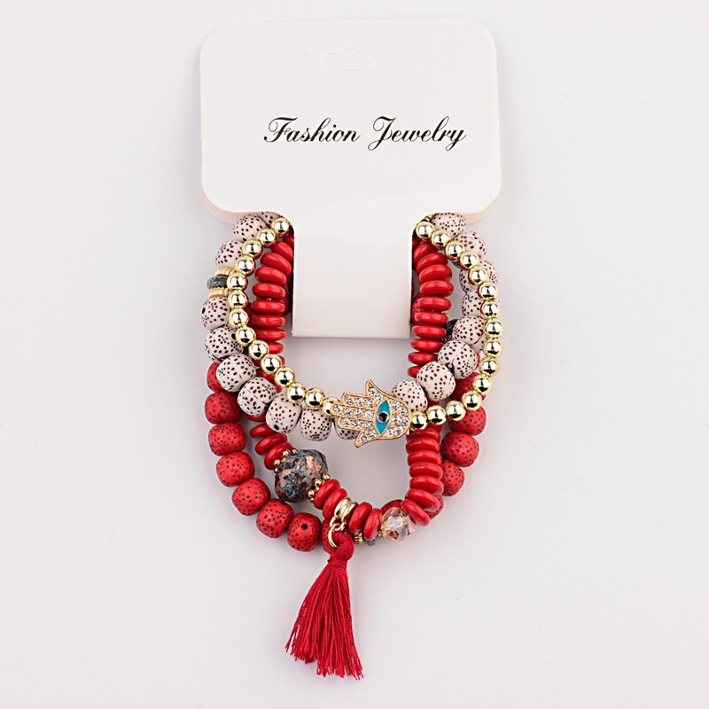 OIQUEI Vintage 4Pcs/Lot Women Bracelets Set Bohemia Charm CZ Hand Natural Stone Beads Tassel Pendents Bracelets Pour Les Femmes