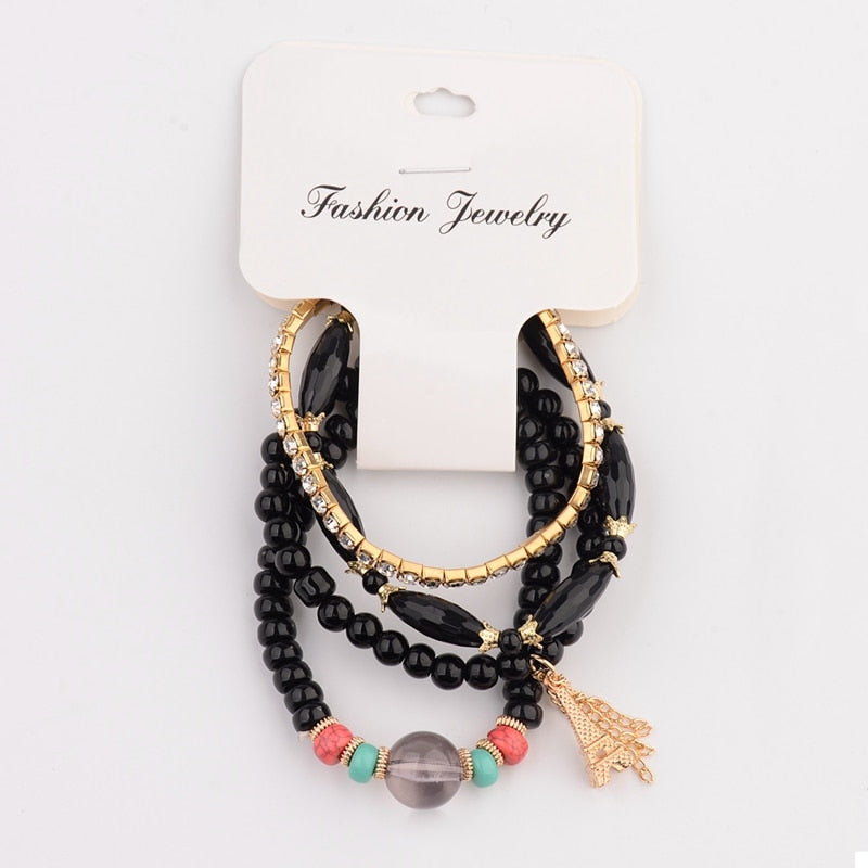 OIQUEI Vintage 4Pcs/Lot Women Bracelets Set Bohemia Charm CZ Hand Natural Stone Beads Tassel Pendents Bracelets Pour Les Femmes