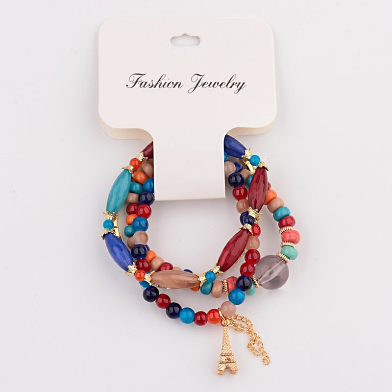 OIQUEI Vintage 4Pcs/Lot Women Bracelets Set Bohemia Charm CZ Hand Natural Stone Beads Tassel Pendents Bracelets Pour Les Femmes