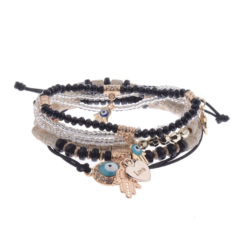 OIQUEI Vintage 4Pcs/Lot Women Bracelets Set Bohemia Charm CZ Hand Natural Stone Beads Tassel Pendents Bracelets Pour Les Femmes