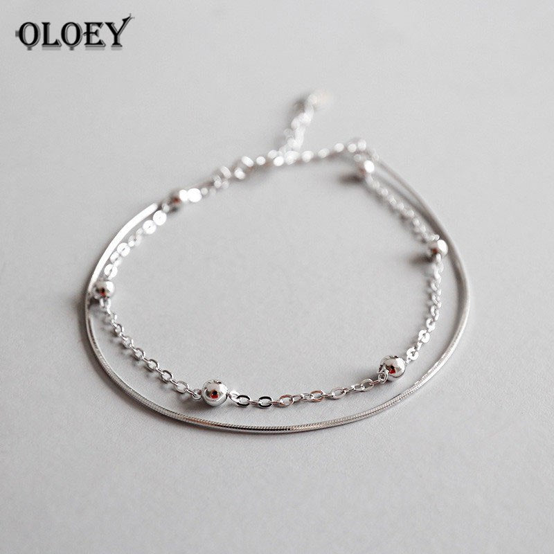 100% 925 Sterling Silver Bracelets Women's Jewelry Double Layer Beads Bracelet For Gift Girls Lady Drop Shipping YMB031