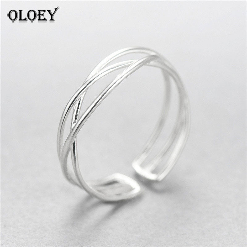 100% Genuine 925 Sterling Silver Line Winding Shape Open Rings For Women Creative Design Lady Fine Jewelry Gifts YMR003