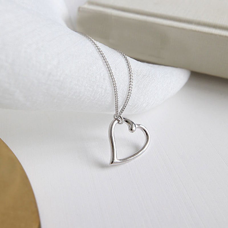 100% Real 925 Sterling Silver Hollow Heart Pendant Necklaces for Girls Ladies Korean Simple Fine Jewelry Gifts YMN010