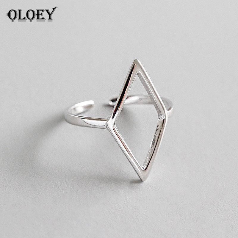100% Real 925 Sterling Silver Open Rings Women Simple Hollow Rhombus Adjustable Finger Ring Fine Jewelry Wholesale YMR263