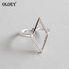 100% Real 925 Sterling Silver Open Rings Women Simple Hollow Rhombus Adjustable Finger Ring Fine Jewelry Wholesale YMR263