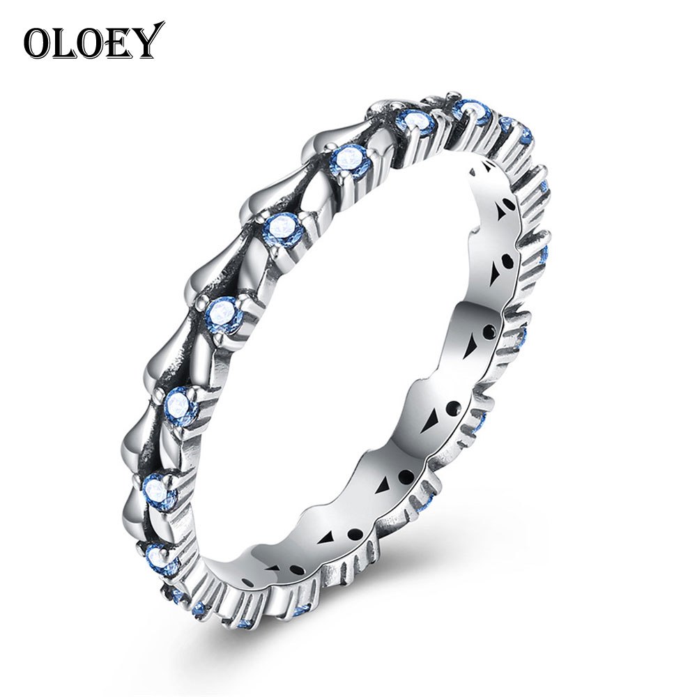 100% Real 925 Sterling Silver Ring for Women Blue Zircon Stone Ladies Vintage Ring Fine Accessories Jewelry Gift YMR046