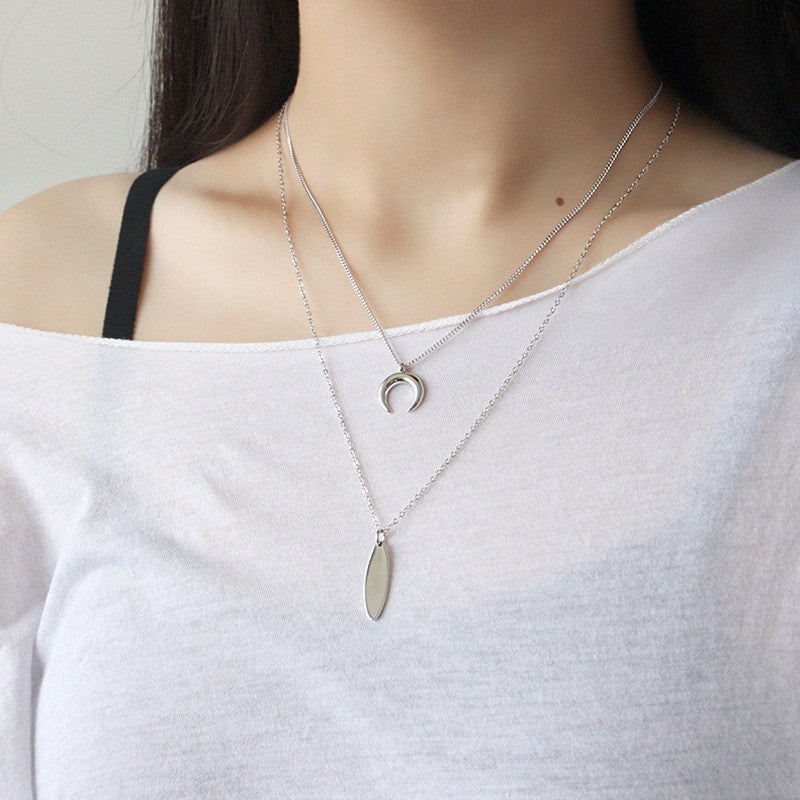 100% Real 925 Sterling Silver Strip & Moon Joint Pendant Necklace for Ladies Women Gifts Fine Jewelry 2 PCS/SET YMN011