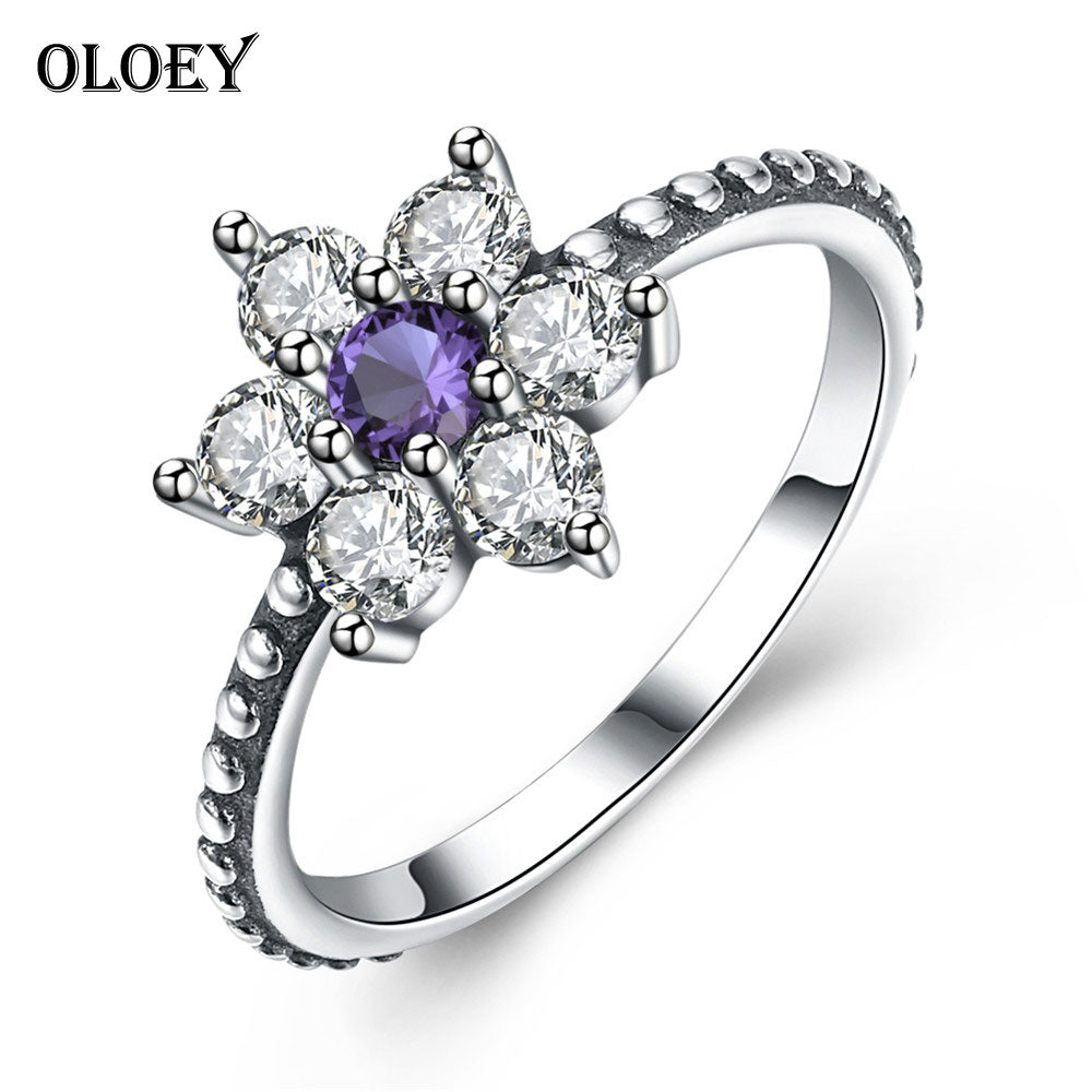 Authentic 925 Sterling Silver Finger Rings for Women Purple & Clear CZ Ring Female Wedding Fine Accessories Jewelry YMR035