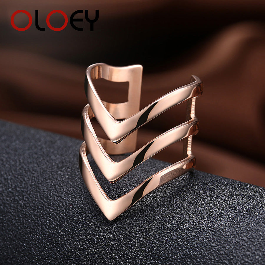 Black/Rose Gold Color Stainless Steel Knuckle Ring Womens Costume Jewelry Geometric Design Fashion Big Rings for Party