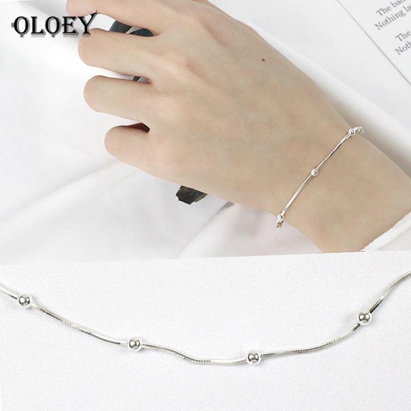 CHIC Simple Snake Chain Bracelet for Women Genuine 925 Sterling Silver Beads Bracelets & Bangle Fine Jewelry Gifts YMB016