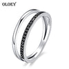 Double Circle Black Clear CZ Stackable Finger Ring Women Real 925 Sterling Silver Fine Jewelry Mother's D Gift YMR149