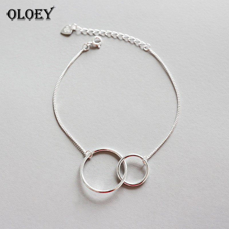 Double Round Circle Bracelets For Women Girls Original Simple Style Lady Prevent Allergy Sterling-silver-jewelry YMB030