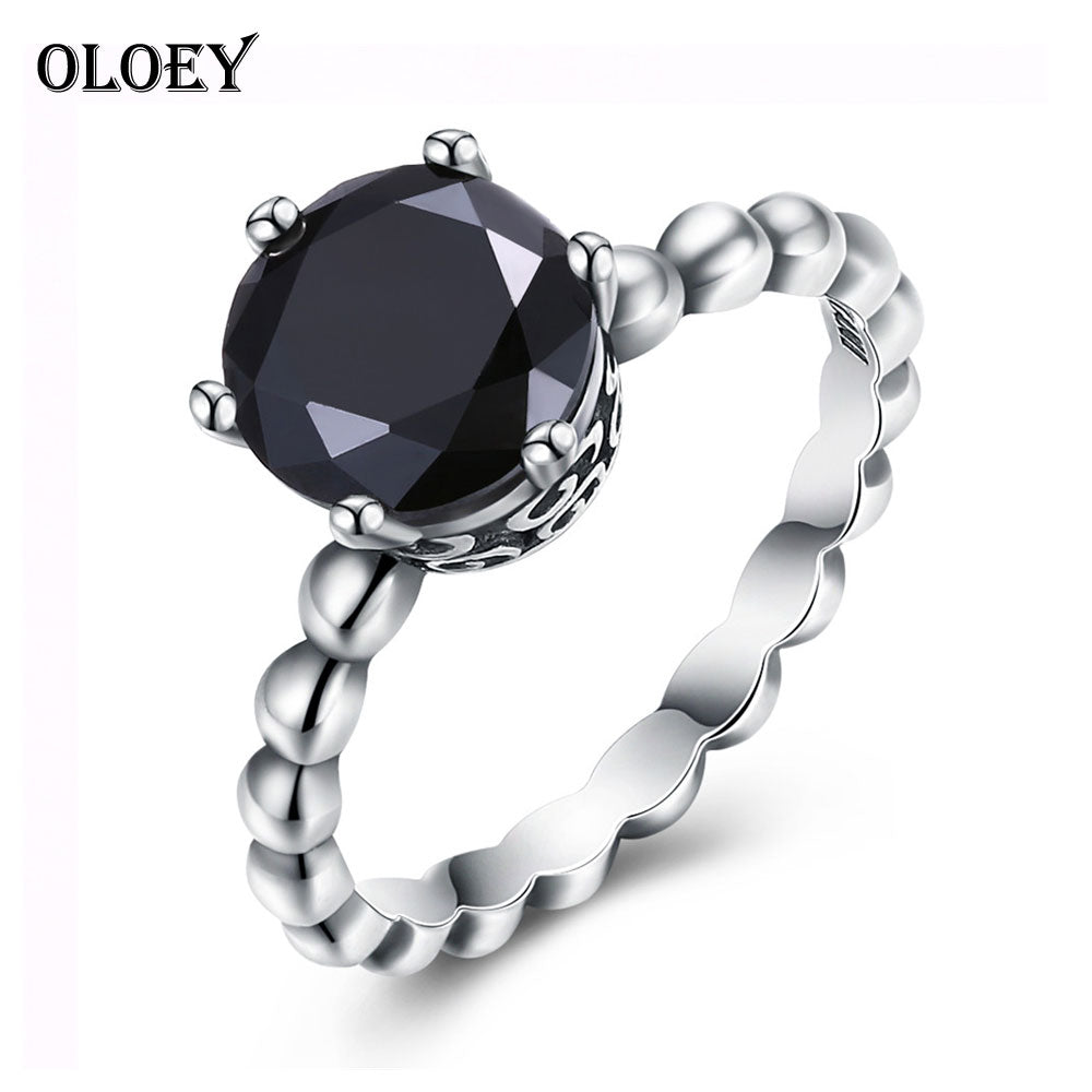 Female Finger Rings Real 925 Sterling Silver Ring with Black Cubic Zirconia For Women Wedding Fine Jewelry Gift YMR038