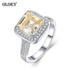 Fine Jewelry Women Rings Pure 925 Sterling Silver Yellow Square Zircon Stone Ring For Ladies Engagement Bague Gift YMR005