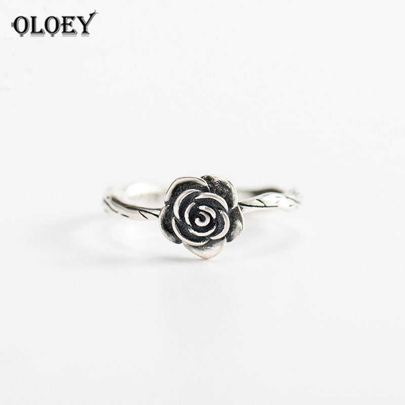 Genuine 925 Sterling Silver Rings Vintage Rose Flower New Arrival Open Adjustable Ring for Women Fine Jewelry Gift YMR227