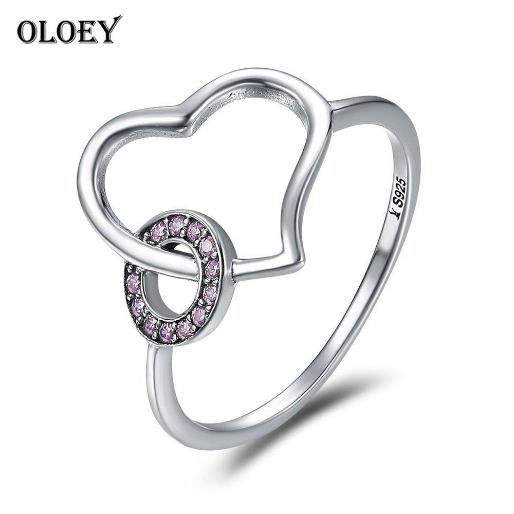 Heart Round Circle Finger Rings for Women Real 925 Sterling Silver Wedding Band Promise Ring Fine Jewelry Gifts YMR194
