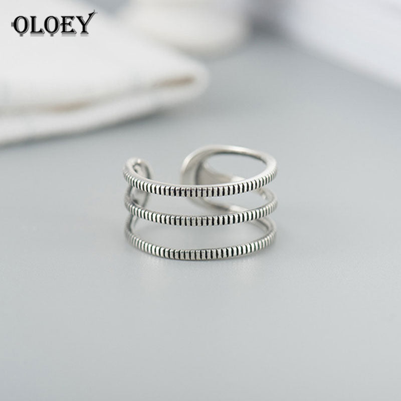 MultiLayer Open Cuff Adjustable Rings For Women Gilrs 100% Genuine 925 Sterling Silver Ladies Ring Fine Jewelry YMR405