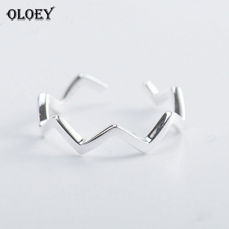 NEW 100% 925 Sterling Silver Open Ring For Women Simple Line Wave Ring Punk Trendy Party Wedding Fine Jewelry Gifts YMR484