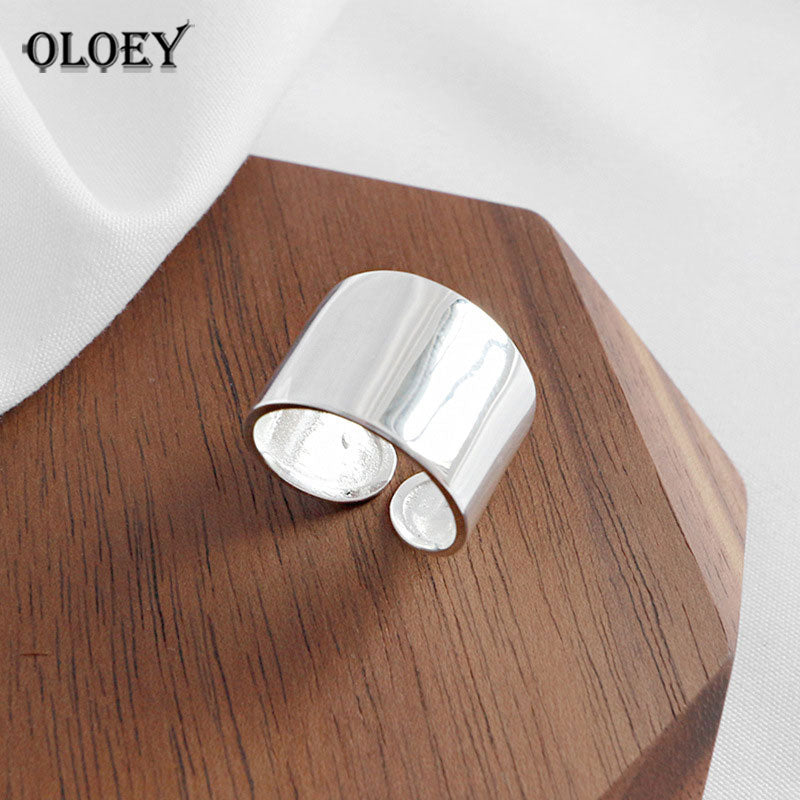 Pure 925 Sterling Silver Open Ring For Women Men Smooth Face Big Finger Rings Punk Style Bijoux Femme Fine Jewelry YMR228
